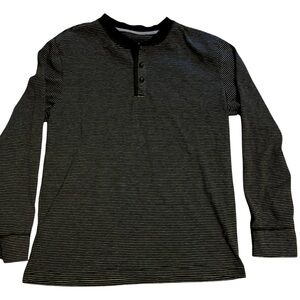 NWOT St. John's Bay Men's Henley Pullover Long Sleeve Black/White Striped Shirt